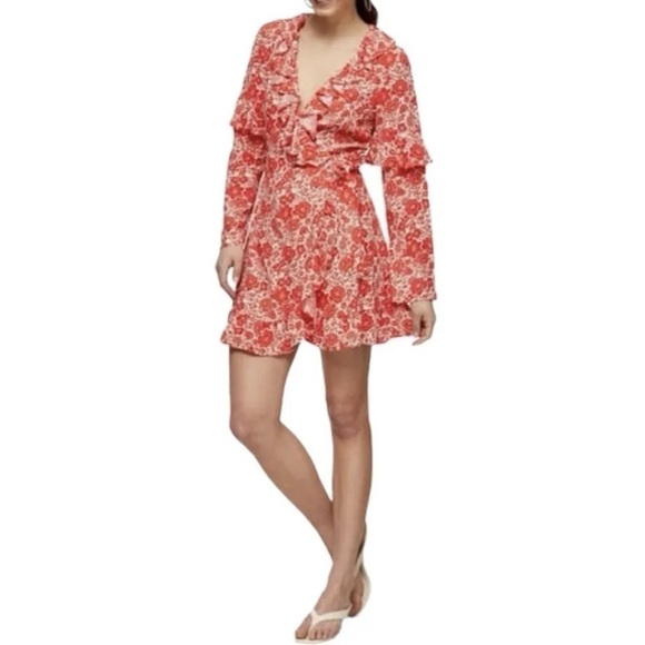 Topshop Dresses & Skirts - NEW Topshop Orange and Cream Ruffle Long Sleeve Mini Dress 4.